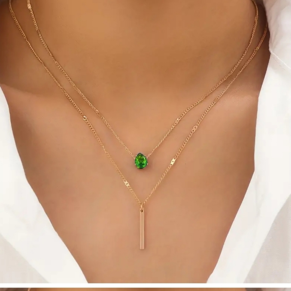 Beautiful Green Diamond Double Layered Necklace